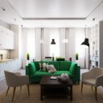 Φωτεινό πράσινο ευθεία καναπέ στην κουζίνα