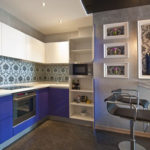 White and blue kitchen and gray walls look unusual