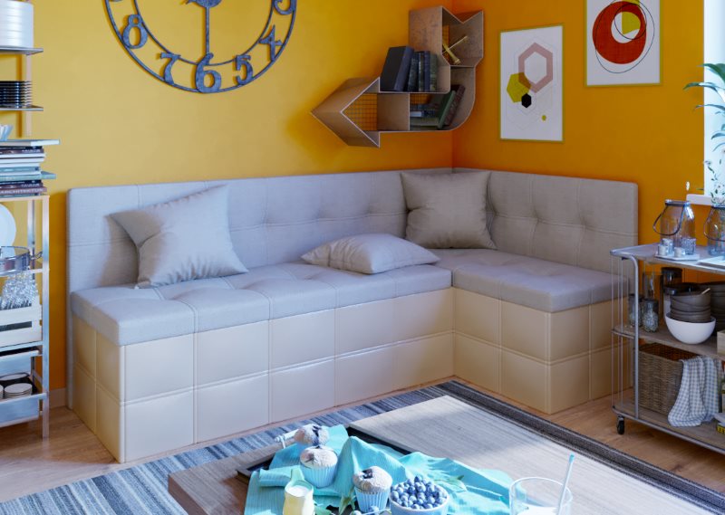 Canapé d'angle beige avec couchette