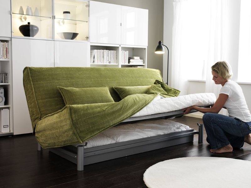 Storage space inside the sofa with a berth