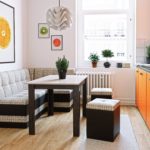 Soft kitchen corner with pouf stools