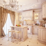 Kitchen design in bright colors with classic furniture
