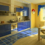 Bucătărie în culori albastre și galbene