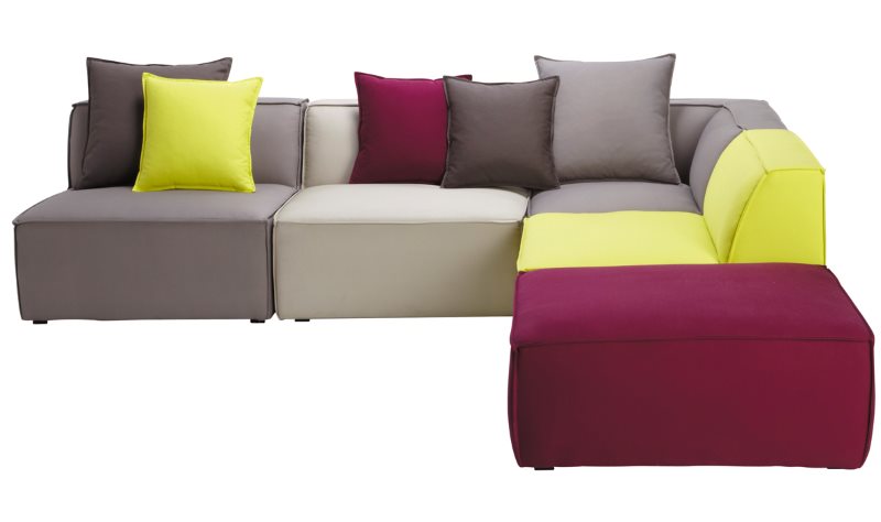 Multi-colored blocks of a modular sofa for the kitchen