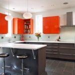 Bright hanging cabinets in the kitchen of a private home