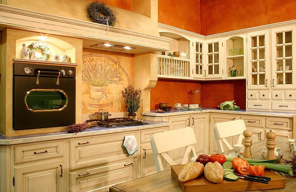 Wooden kitchen furniture in a rustic style