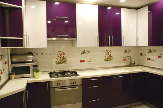 White-eggplant set in the kitchen of a panel house