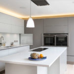 Light gray facades of modern kitchen
