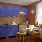 The combination of blue and sand in the kitchen