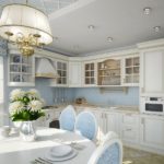 Zila krāsa Provansas stila virtuves interjerā