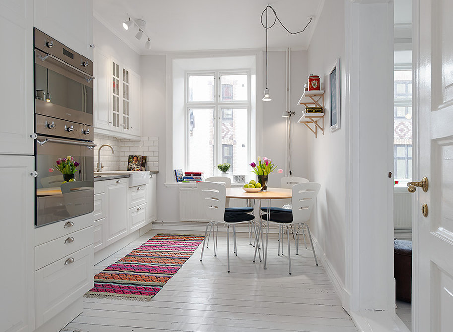 Built-in appliances in the interior of a bright kitchen