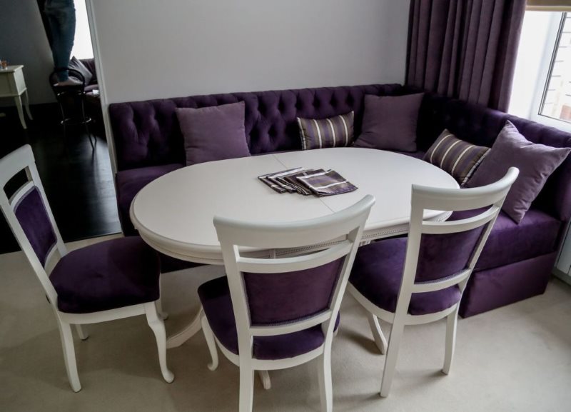Purple upholstered kitchen sofa