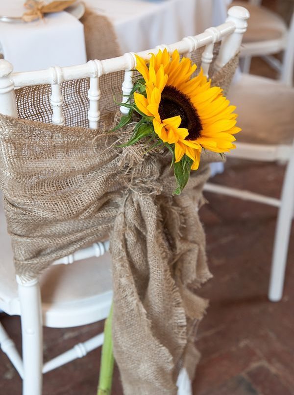  Sunflower and burlap on a chair in provence style