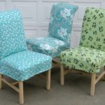 Three chairs with different fabric covers