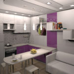 Gray-violet facades of a kitchen set