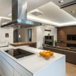 Large hood over the kitchen island
