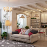 Rustic kitchen-living room design