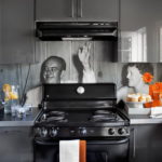 Fotografie alb-negru pe șorț de bucătărie