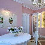 Painting walls in pink in a classic style kitchen