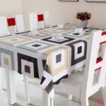 Large geometric print on the kitchen tablecloth