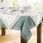 Kitchen tablecloth on a wooden table