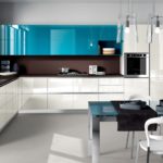 Corner kitchen in white and turquoise