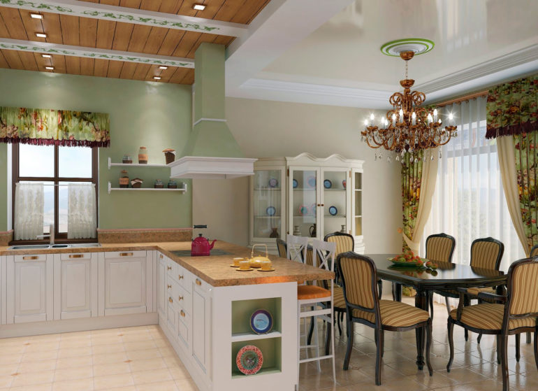 Rustik mutfak-oturma odası tasarımı