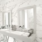 Design of a bathroom with marble walls