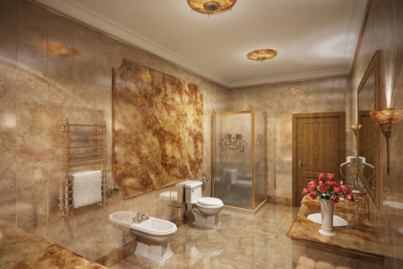 Lielas vannas istabas dizains klasiskā stilā