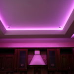 Photo of a plasterboard kitchen ceiling with backlight