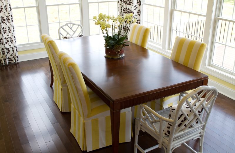 Striped covers for kitchen chairs
