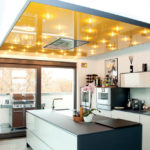 Kitchen design with spotlights on the ceiling