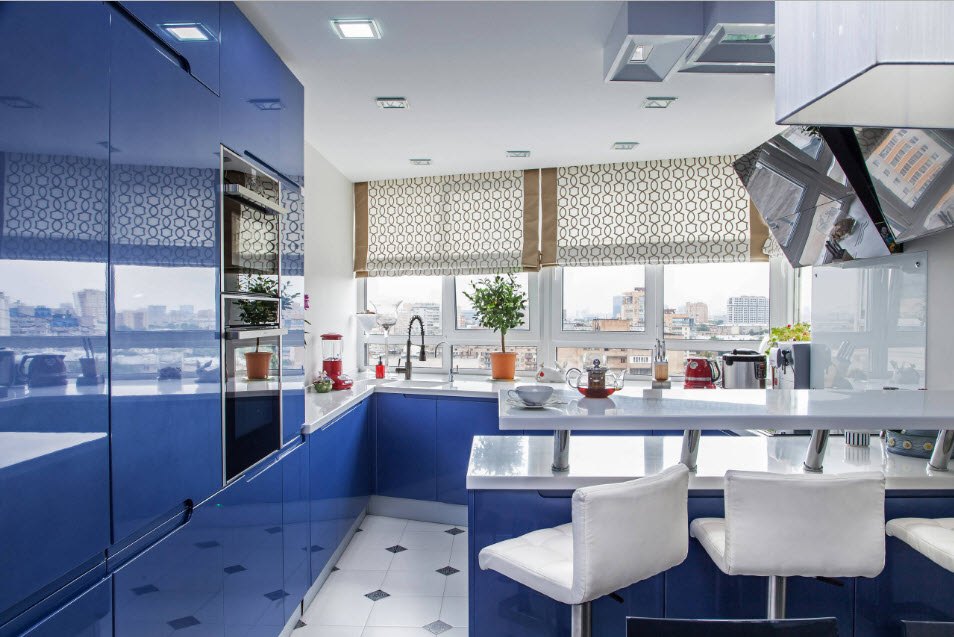 Kitchen set with blue facades