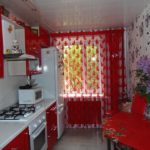 Red kitchen with an area of ​​10 square meters