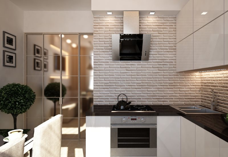 Inclined hood in the interior of a modern kitchen
