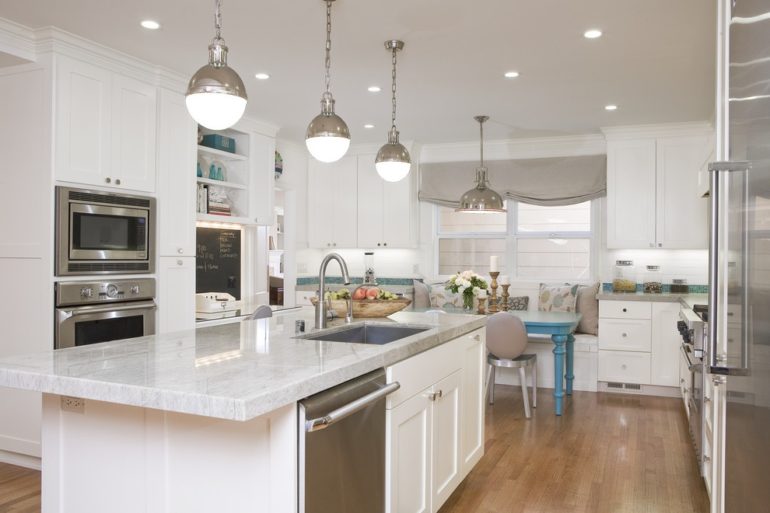 Ceiling lights over the kitchen island