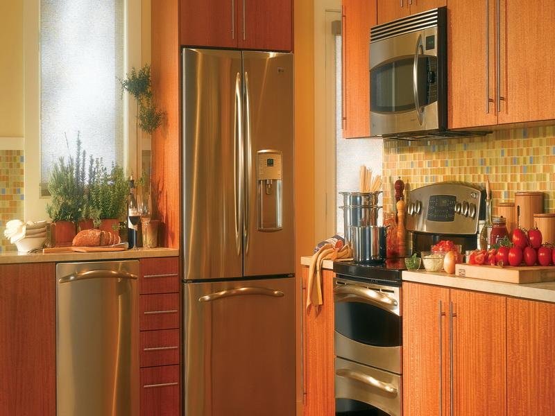 Built-in fridge in a small kitchen
