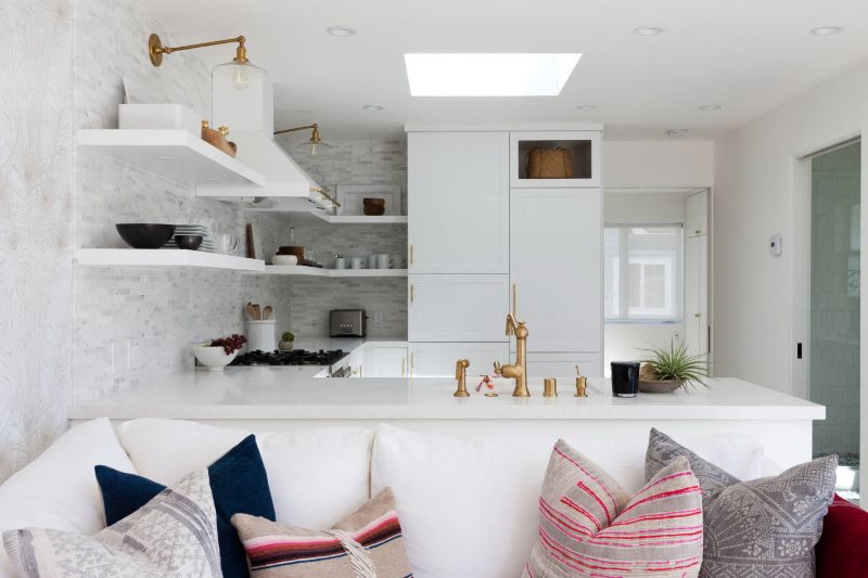 White kitchen-living room in a modern style