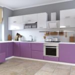 Lilac facades of a kitchen set