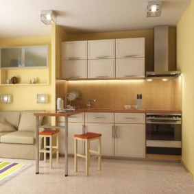 Yellow walls in a modern style kitchen