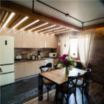 Wood-beamed kitchen ceiling decor