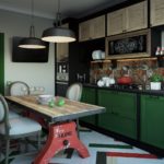 Old industrial table in the kitchen interior