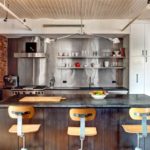 Plywood bar stools in loft style kitchen