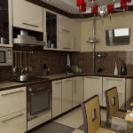 Design a small kitchen with built-in appliances