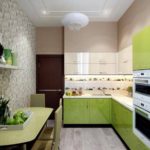 Light green facades of a kitchen set
