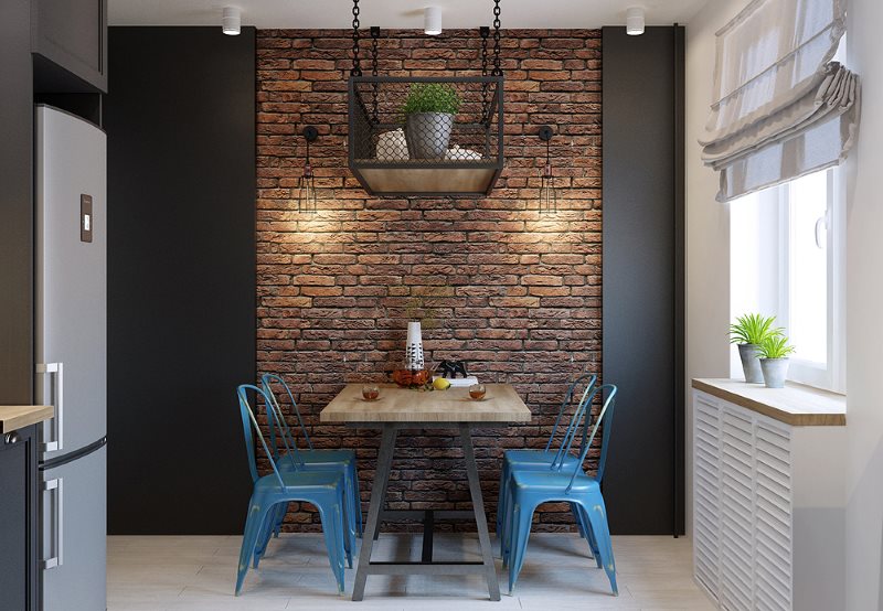 Zoning of the dining area with brick murals