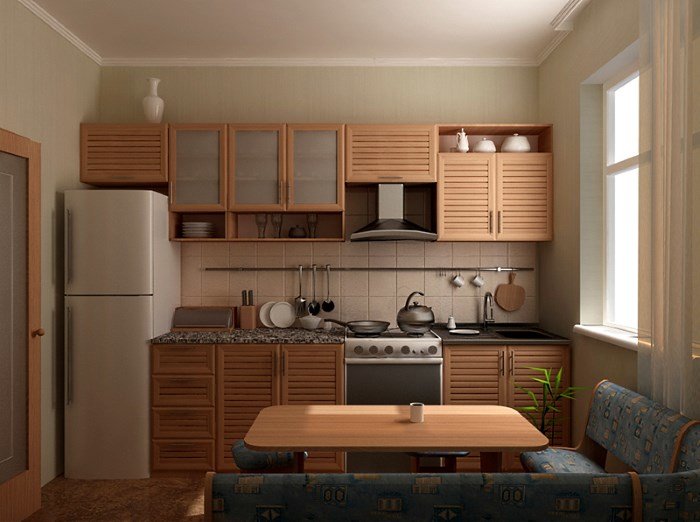 Intérieur de cuisine 9 m² avec un ensemble linéaire