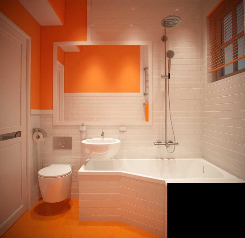 עיצוב חדר אמבטיה מודרני עם רצפה כתומה