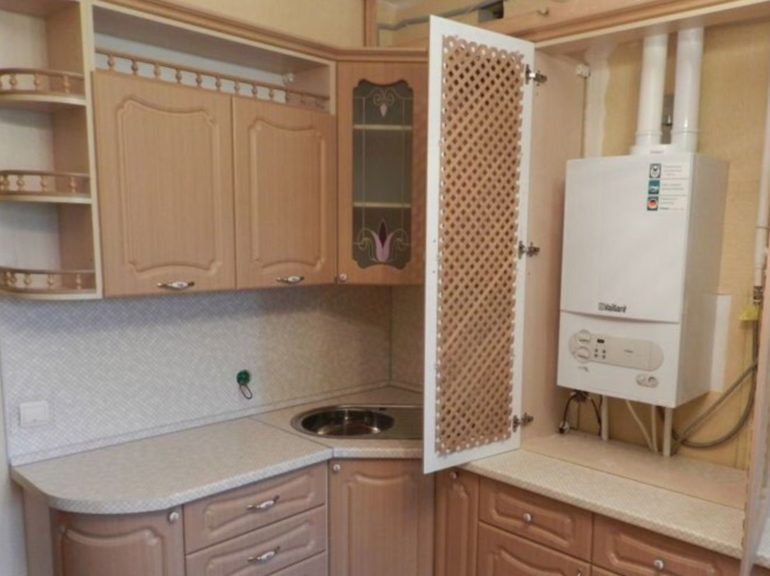 Cabinet with grating door for gas water heater