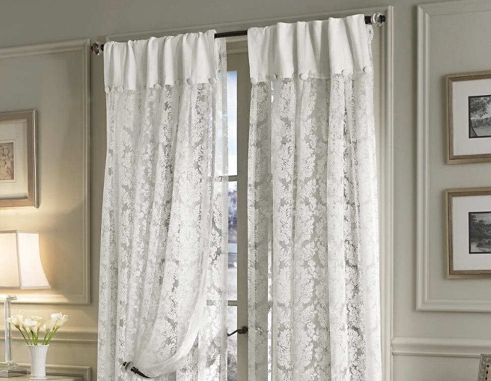 White curtain with drawstring